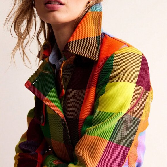 Multicolor Casual Elegant Women's Plaid Double Breasted Trench Coat with Pockets - Picture 8 of 8